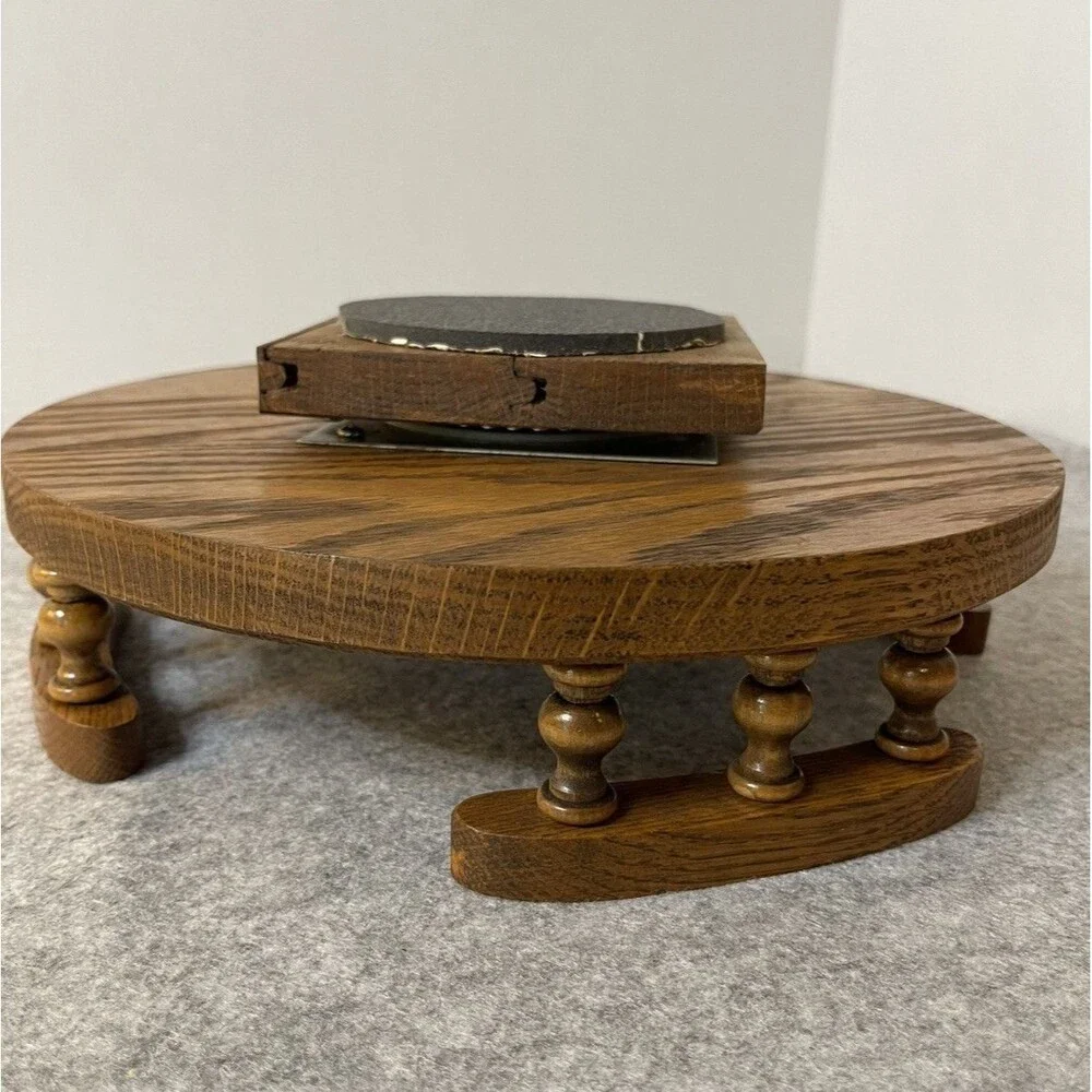 Vintage Lazy Susan Turntable Handcrafted Solid Oak 11